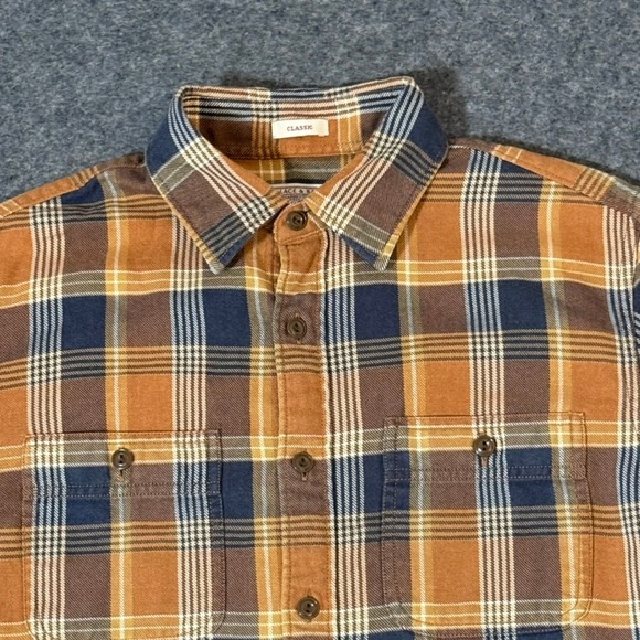 Wallace & Barnes Other - Wallace & Barnes Mens Classic Fit Plaid Flannel Shirt Orange Navy J6096 Small